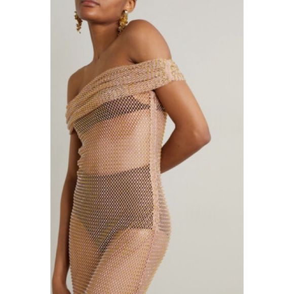 SELF-PORTRAIT  Off-The-Shoulder Embellished Macramé Gown - Neutrals - Picture 4 of 10